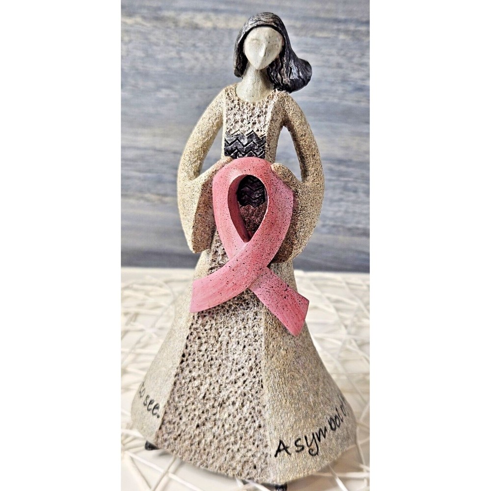 Breast Cancer Ribbon Art Stone Carson Statue w/ Inspirational Saying of Hope